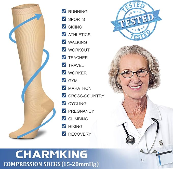 CHARMKING Compression Socks for Women & Men Circulation (3 Pairs) 15-20 mmHg is Best Support for Athletic Running Cycling