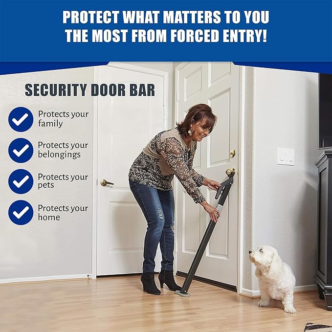 Super Heavy Duty Security Door Lock Bar Fully Adjustable Door Stopper Device for Home Defense for Residential and Commercial Use to Protect Against Forced Entry. Security Door Jammer by Securadoor