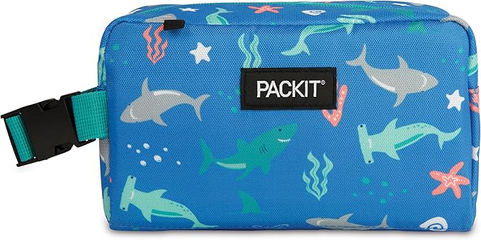 PackIt Freezable Snack Box, Sea Shark, Built with ECOFREEZE® Technology, Collapsible, Reusable, Zip Closure with Buckle Handle, Designed For Work Snacks, Fresh Snacks On the Go, Adults, and All Ages