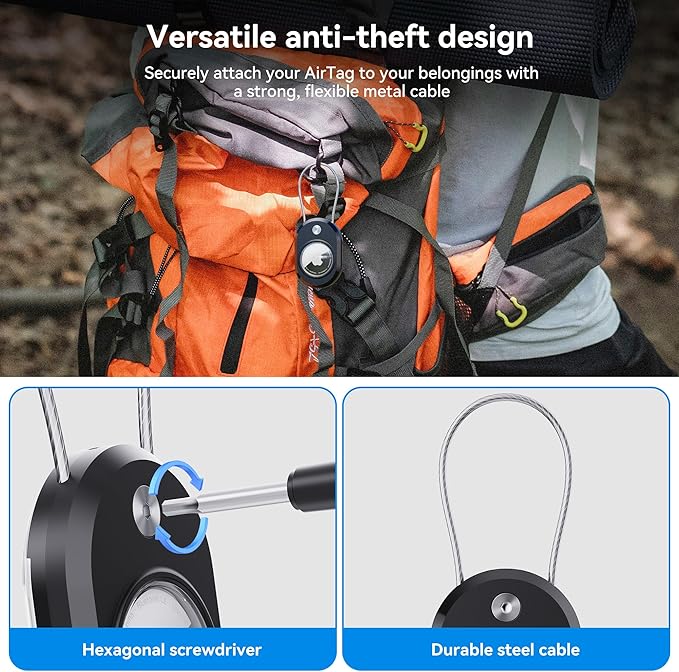 DDJ 4-Pack Luggage Tag Case for Apple Air Tracker Tag & Moto Tag with Wire Cable Lock, Waterproof, Anti-Lost Air Tags Holder with Name ID Cards for Travel, Luggage, Keys, Backpacks, Dog, Pets, Bags