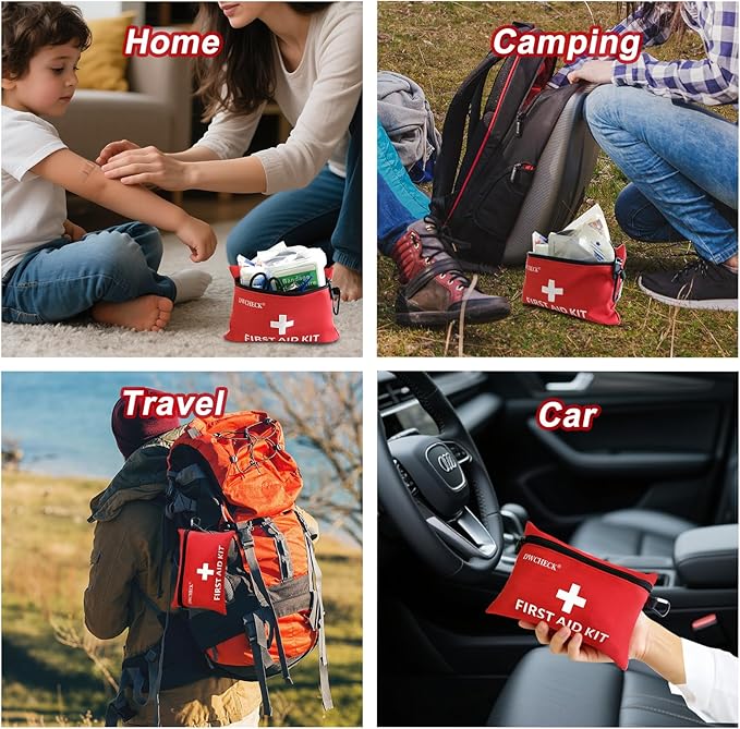 Mini First Aid Kit,132 Piece Small Waterproof Emergency Medical Kit for Travel, Car, Home, Office, Camping, Hiking - Compact Outdoor Survival Kit Includes Emergency Foil Blanket, Scissors