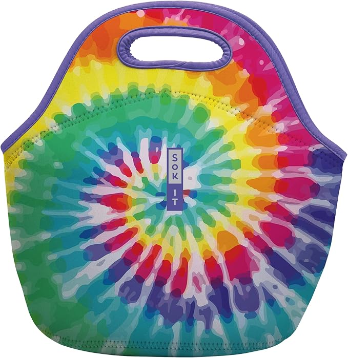 Sok It LunchTote Zippered Bag Insulated Neoprene Caddy (Rainbow Tie Dye, Large 4.5 Quart Lunch Tote)