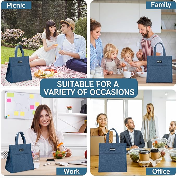Della Gao Insulated Lunch Bag for Women Men, Waterproof Small Lunch Tote Lunch Box, Reusable Lunch Bags for Work, Party, Travel and Picnic (Blue)