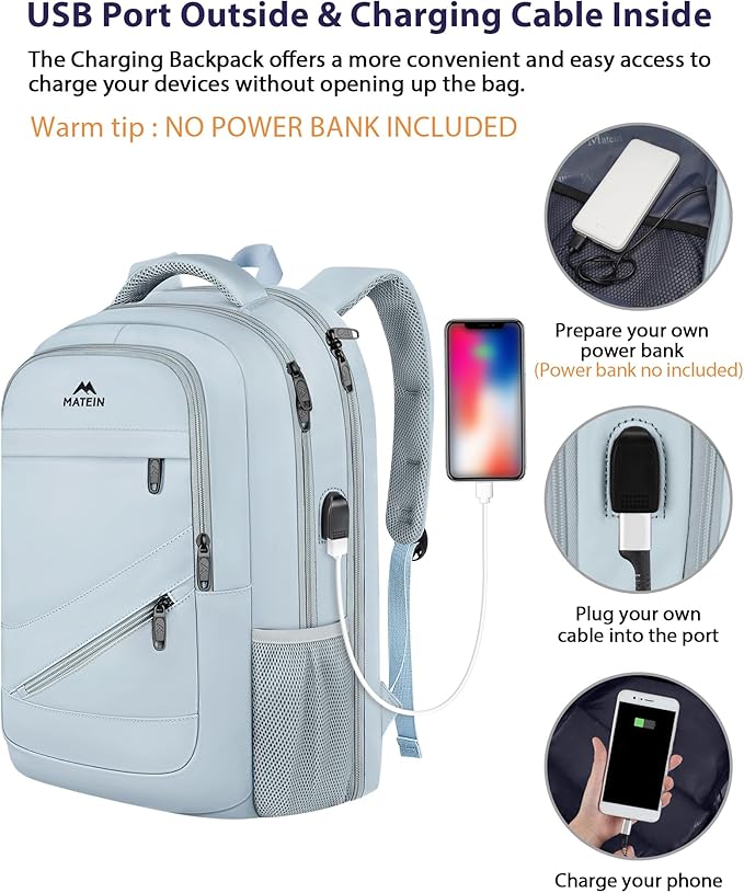 MATEIN College Backpack Women, 17 Inch Large Capacity School Laptop Bookbag with USB Port for Teachers, Water Resistant Nursing Work Computer Backpack, Multiple Pockets Travel Daypack, Haze Blue