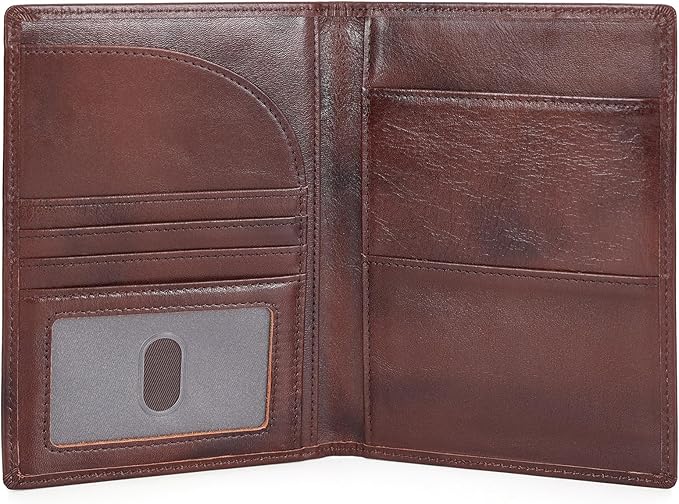 Polare Full Grain Leather Passport Holder RFID Blocking Travel Bifold Wallet Passport Holders 2 Passports (Coffee)