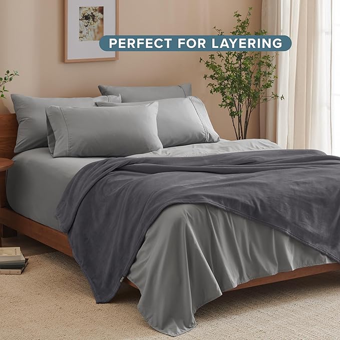 Bare Home Fleece Blanket - King Size - Ultra-Soft Lightweight for Bed, Sofa, and Couch - Luxury Microplush - Cozy Warm Blanket (King, Forged Iron Grey)