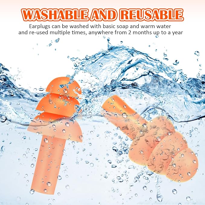 TrelaCo 100 Pairs Ear Plugs Bulk, NRR 29dB Reusable Silicone Ear Plugs with Plastic Cases Soft Foam for Sleeping Noise Cancelling for Concerts Shooting Swimming Noise Reduction(Orange)