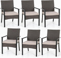 PHI VILLA Outdoor Wicker Chairs Set of 6, Rattan Covered Metal Armchairs with Removable Cushion, Heavy Duty Furniture Set for Patio, Deck, Porch, Yard