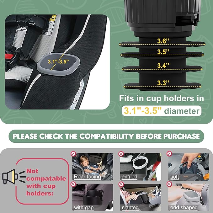 Upgraded Car Seat Tray for Kids Car Seat Tray with Expandable Base for Snacks, Toys, Books, Entertainment Kids Travel Essentials Fits 3.1''-3.5'' Cup Holders (1, Large Base)