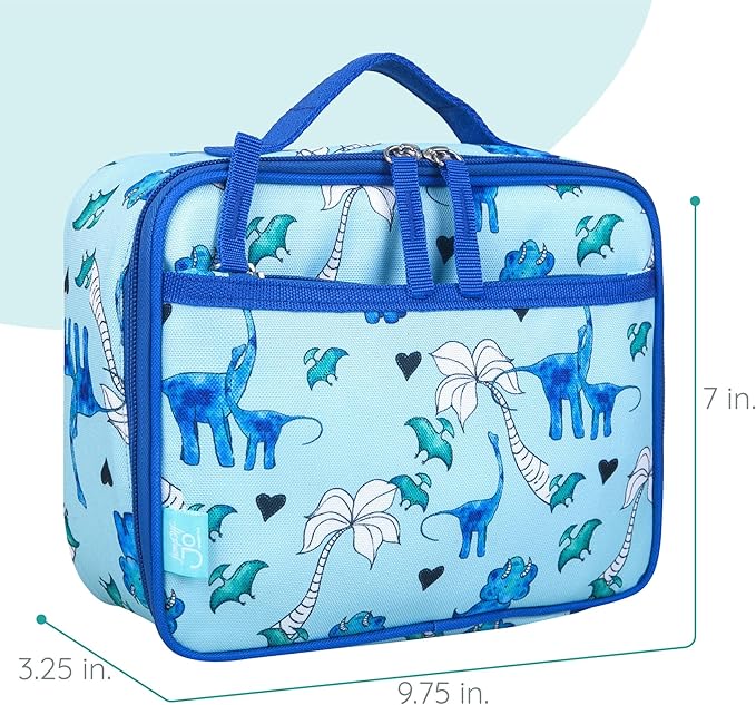 Wildkin JumpOff Jo Insulated Lunch Box – Durable, Reusable for Kids – Blue Dino