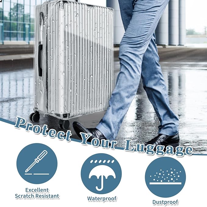 Yotako Upgraded Zippered Clear PVC Suitcase Cover, 26 Inch Luggage Covers for Suitcase Luggage Protector Cover 26''