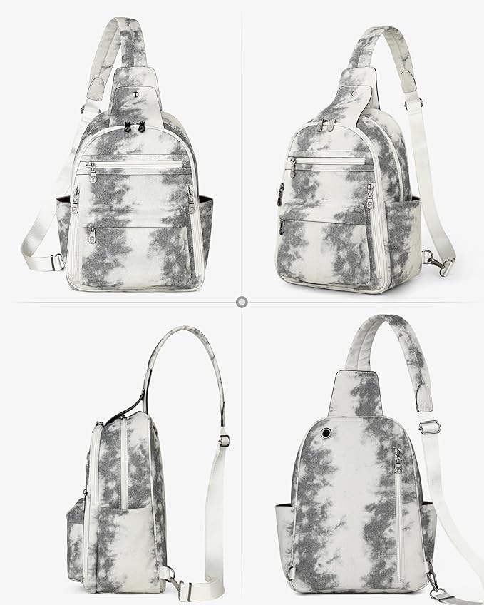 FADEON Large Sling Bag for Women, Leather Crossbody Purse Designer Anti Theft Sling Backpack, RFID Fanny Packs for Travel