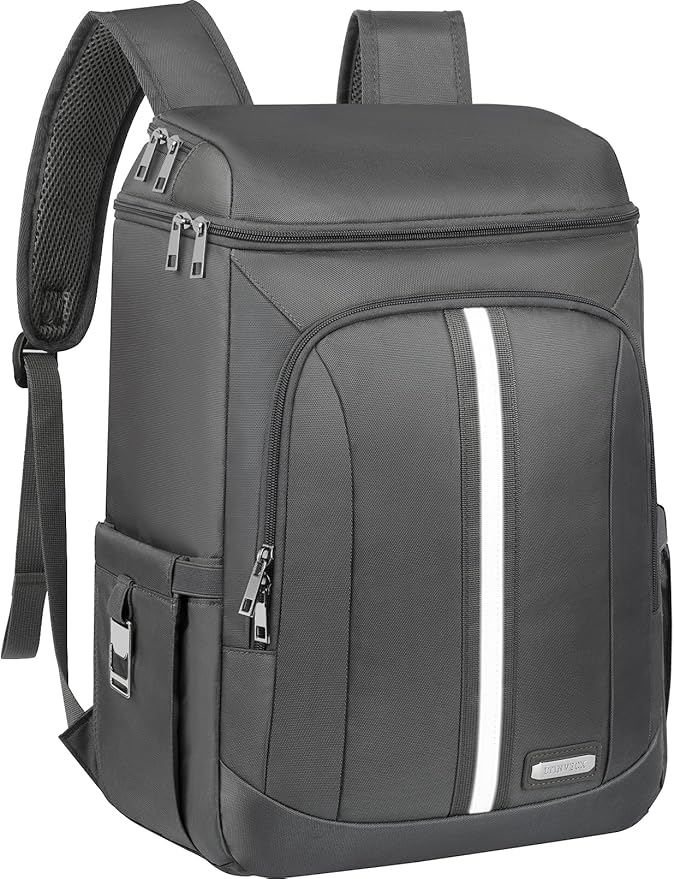 Backpack Cooler Insulated Leak Proof 35 Cans, 2 Insulated Compartments Thermal Bag, Portable Lightweight Beach Travel Camping Lunch Backpack for Men and Women, 30L, Reflective Stripes, Water-Resistant