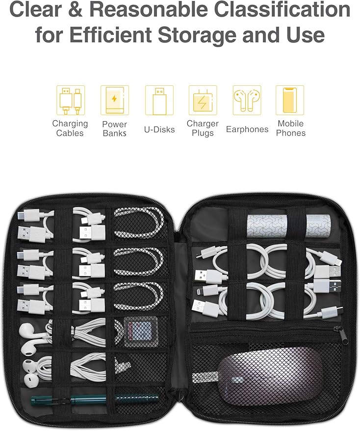 Luxtude Cord Organizer Travel, Flat Cable Organizer Bag, Portable Electronics Organizer, Travel Essentials for Wire/Cord Storage/Charger Case/Cable Storage/Tech Carrying Pouch/Tech Gifts, Purple