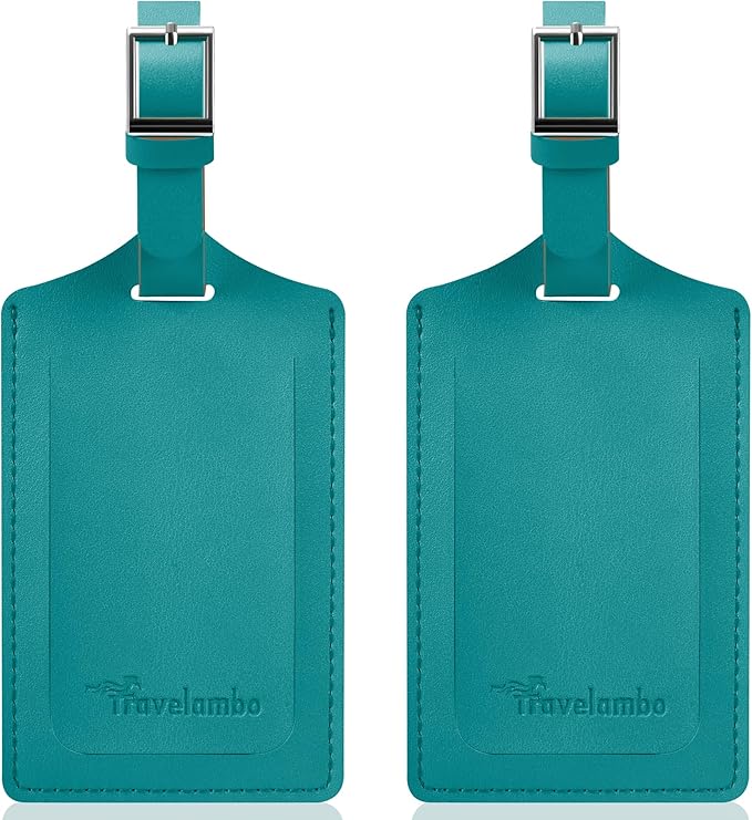 Travelambo Luggage Tags for Suitcases Faux Leather Privacy Protection 2 Pack Bag Tags Travel Accessories Essential, Bright Green