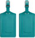 Travelambo Luggage Tags for Suitcases Faux Leather Privacy Protection 2 Pack Bag Tags Travel Accessories Essential, Bright Green