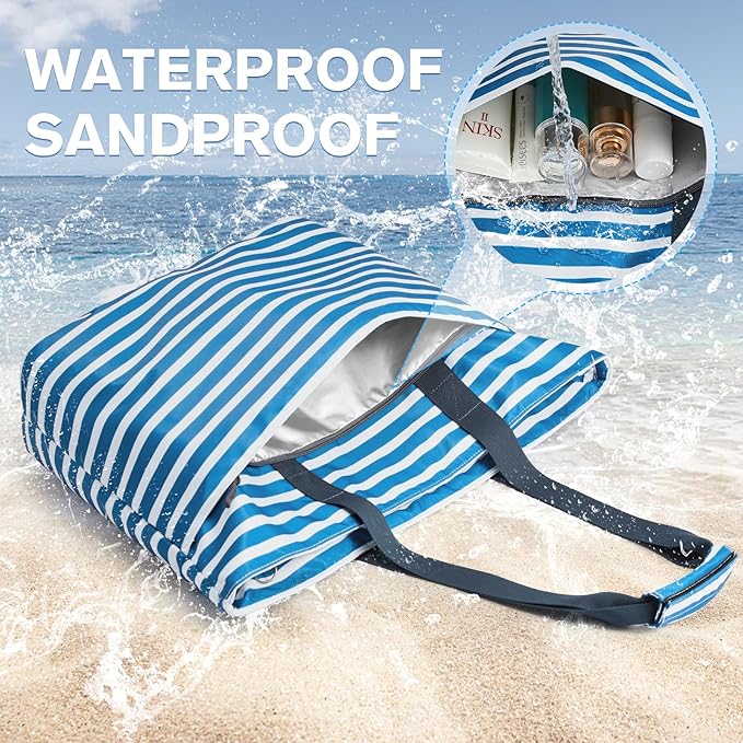 G4Free Beach Bag, Waterproof Beach Bags for Women, Personalized Strap Tote Bag for Women Birthday Gifts