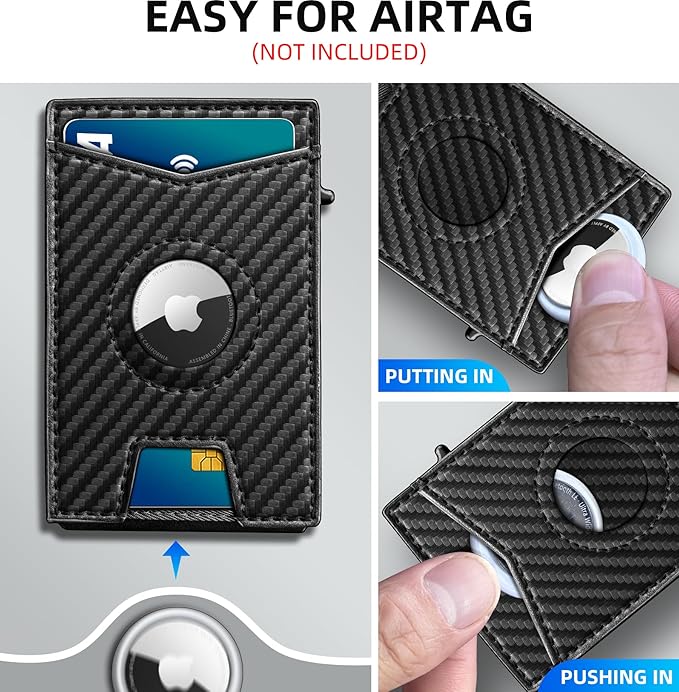 Airtag Wallet for Men,with Money Clip Gift Boxed,Slim Front Pocket Wallet RFID Blocking Metal Case Smart Pop-up Credit Card Holder in Magnetic Leather Flip