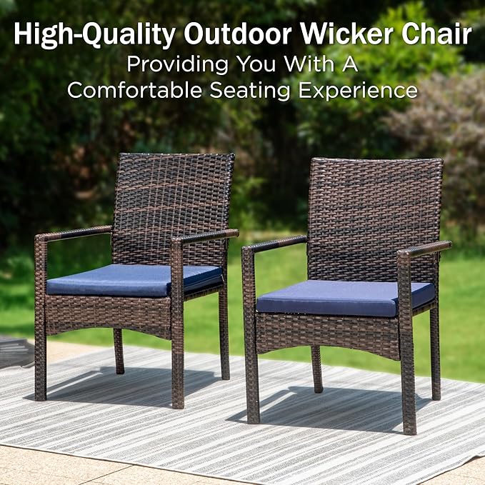 PHI VILLA Outdoor Rattan Dining Chairs Set of 6, Modern Wicker Armchair with Cushions for Patio, Deck, Yard, Porch - Brown