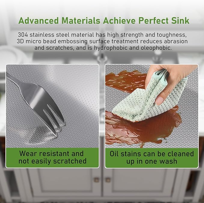 Drop In Kitchen Sink 20x16", 9" Basin Depth, 18 Gauge Stainless Steel Sink, 3D Embossed Surface Finish Top Mount with Accessories