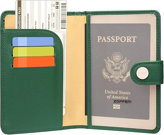 ZOPPEN Passport Holder Women, Passport Cover Travel Wallet Rfid Blocking Passport Wallet Cover Case Travel Essentials Document Organizer, Grass Green