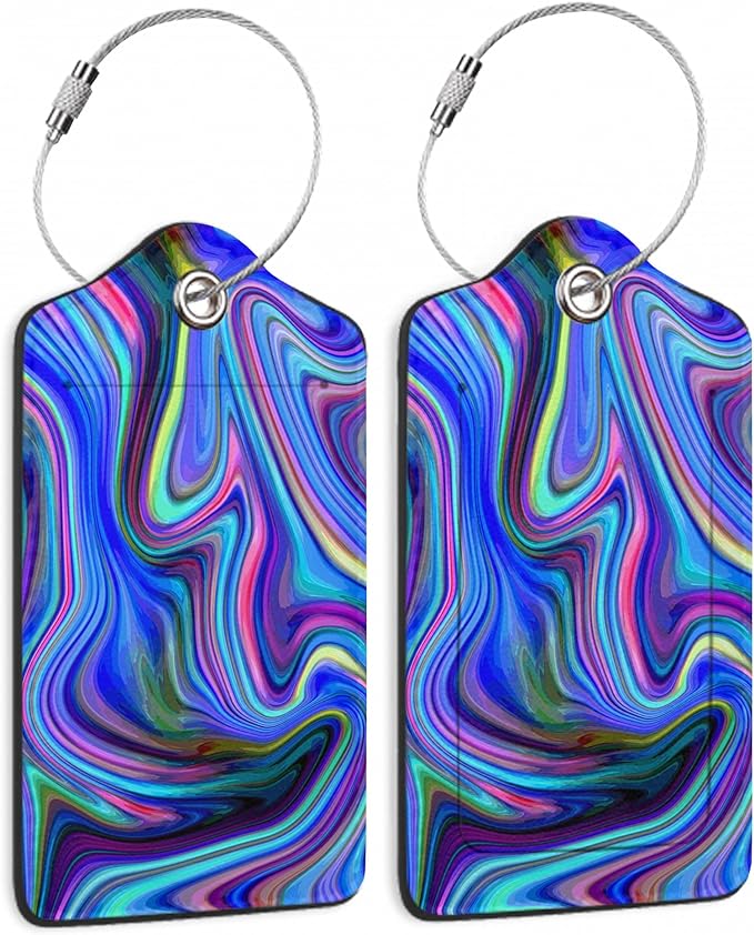 Luggage Tags Set of 2 Colorful Abstract Marble Leather Suitcase Tags with Stainless Steel Loop and Privacy Cover for Women Men Travel Luggage Accessories