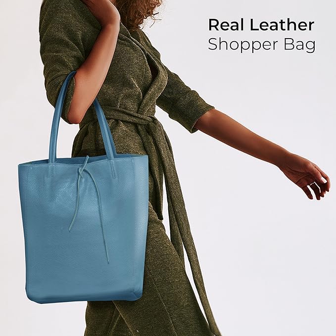 Italian Calf Leather Tote for Women with Zipper, Inner Pocket & Flat Base | Soft Unlined Shopper for Work & Travel