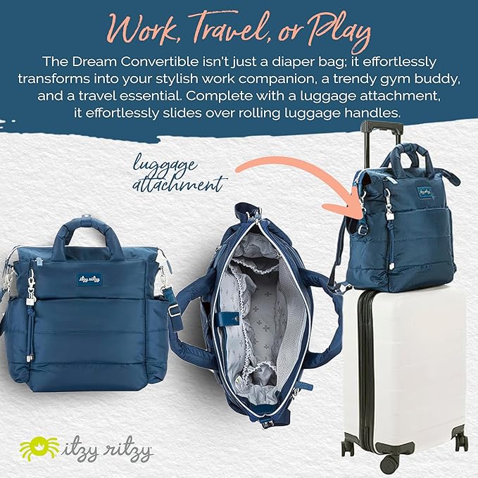 Itzy Ritzy Dream Convertible Diaper Bag Tote Backpack - Baby Diaper Bag with 14 Pockets, Changing Pad (Sapphire Starlight)