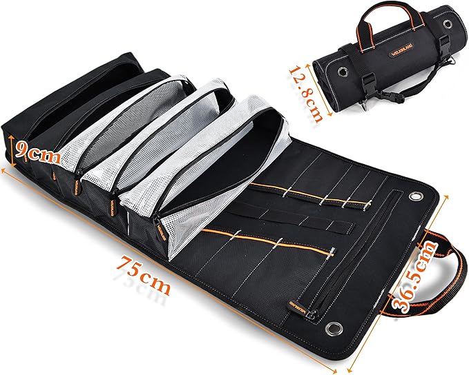 WELKINLAND Men's Tool Roll Organizer, Roll-Up Bag for Mechanics, Electricians & Motorcyclists