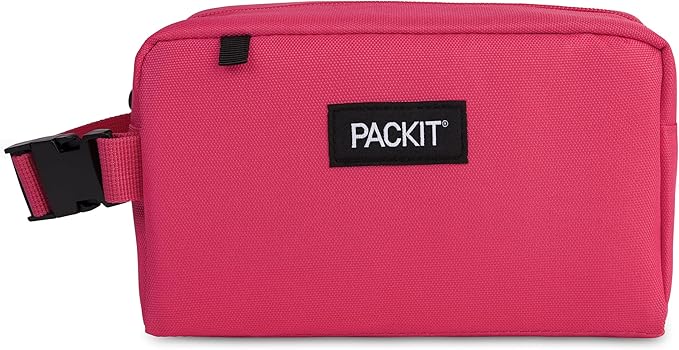 PackIt Freezable Snack Box, Magenta, Built with ECOFREEZE Technology, Collapsible, Reusable, Zip Closure with Buckle Handle, Designed For Work Snacks, Fresh Snacks On the Go, Adults, and All Ages