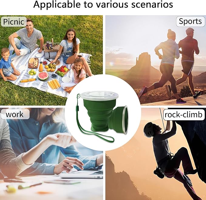 Collapsible Cup-Silicone Foldable Expandable Folding Drinking Cups-Reusable Portable Mugs-Cup For Travel, Camping, Hiking, Survival, Car, Picnic, Beach, Holiday Vacation, Outdoor Dark Green