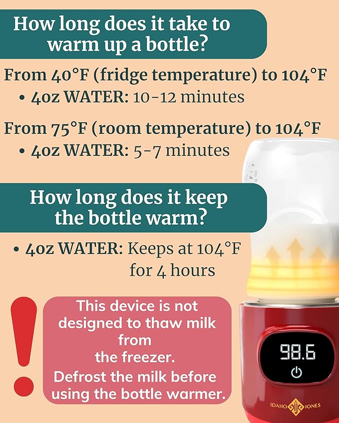 Portable Bottle Warmer - On The Go & for Travel - Baby Bottle, Breastmilk & Formula - Battery Powered & Operated, Cordless - Fits Dr Brown, Comotomo & Others