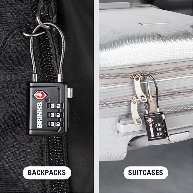 Brinks TSA Accepted Indicator Luggage Lock, Black - Ressetable Combination, New More Secure TSA008 Key, 2 Pack