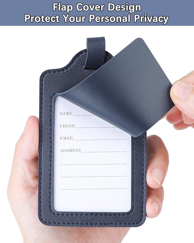 Teskyer Luggage Tags for Suitcases, TSA Approved with Privacy Protection Cover, Premium Faux Leather Bag Tags for Travel - 2 Pack, Blue