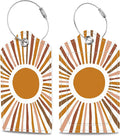 Scandinavian Style Abstract Sun Luggage Tags 2PCS PU Leather Suitcases Tag with Stainless Steel Loop and Privacy Name Address Cover Label Card for Women Men Travel