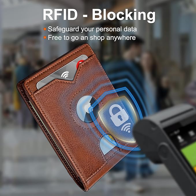 Airtag Wallet for Men,with Cash Pocket 2 ID Window 13 Cards,Slim Leather Wallet Front Pocket Card Holder RFID Blocking with Gift Box