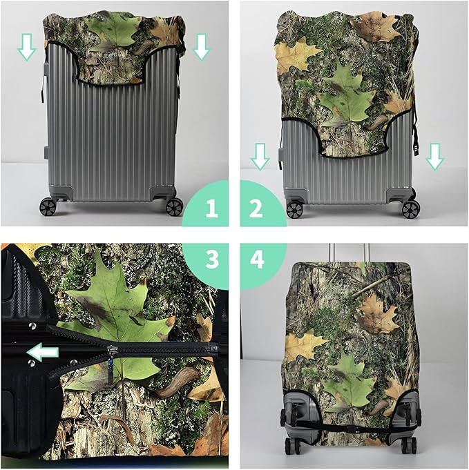Luggage Cover Plus - Camo Tree Travel Suitcase Cover for 18-20 inch Luggage (S) with Concealed Zipper, Washable Elastic Cloth, Dustproof, Anti-Scratch