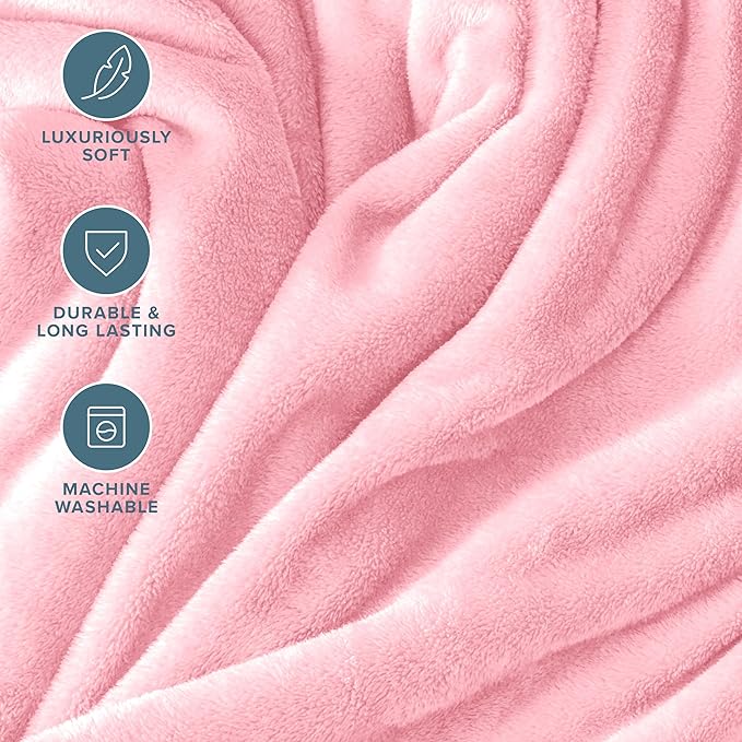 Bare Home Fleece Blanket - Full/Queen - Ultra-Soft Lightweight for Bed, Sofa, and Couch - Luxury Microplush - Cozy Warm Blanket (Full/Queen, Light Pink)