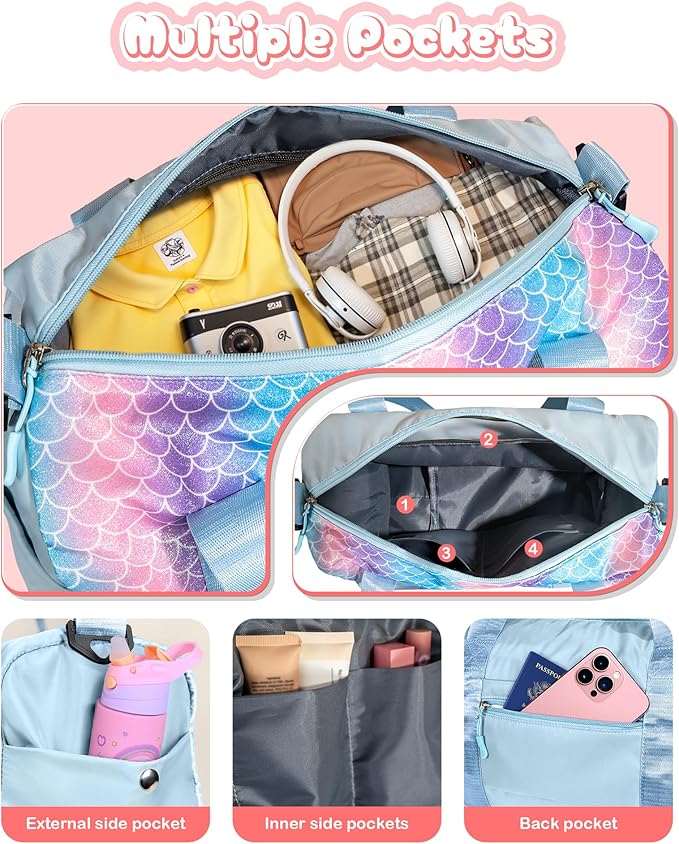 Dorm Room Essentials for Girls-Girl Gym Bag with Shoe Compartment, Kid Personalized Weekender Overnight Bags, Initial Travel Tote with Makeup Pouch, Preppy Stuff Gifts for Kids (Letter F)