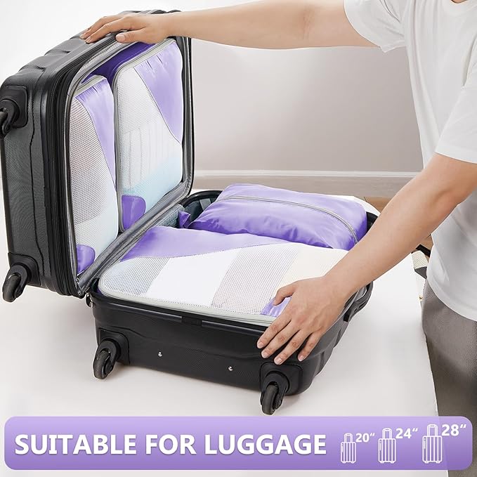 8 Set Packing Cubes for Travel, Gifts for Women Mom,Anti-Tearing Suitcase Organizer for Luggage with Shoe & Hanging Toiletry Bag,OlarHike Vacation Essentials & Accessories for Cruise Ship,Purple
