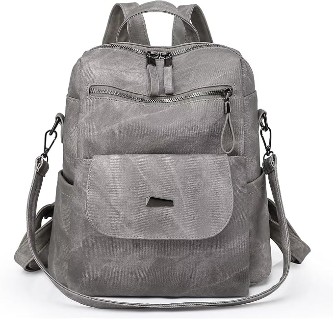 PU Leather Backpack Purse for Women Fashion Multipurpose Design Handbag Ladies Shoulder Bags Travel Backpack Grey