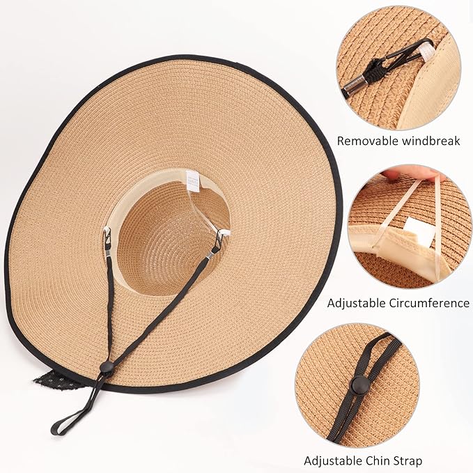 DRESHOW Beach Hats for Women Big Straw Wide Brim Summer Hat Floppy Foldable Roll up Cap Sun Hat UPF 50+
