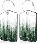 2 Pack Luggage Tags for Suitcases Watercolor Foggy Forest Leather Luggage Tags Privacy Cover ID Label with Stainless Steel Loop and Address Card for Women Men Travel Bag Backpack
