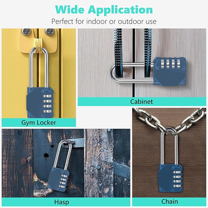 CL21BG 2.6 Inch Long Shackle Combination Lock, 4 Digit Combination Padlock Set Your own Combination for Gym Locker Lock, School, Gates, Doors, Toolbox, Hasps and Storage (Blue-Gray (L) *1)