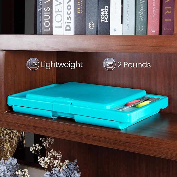 Loddie Doddie Foldable Lap Desk for Kids & Adults - Teal Blue Portable Plastic Table with Storage Pocket & Trays - Bed Desk, Car Tray & Travel Lap Table
