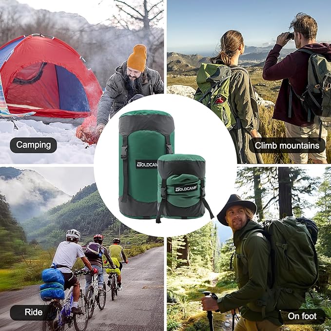 GOLDCAMP Compression Sack, 40% More Storage! 18L/30L/43L/49L/65L Compression Stuff Sack, Waterproof & Ultralight Sleeping Bag Stuff Sack - Space Saving Gear for Camping, Hiking (Green, L)
