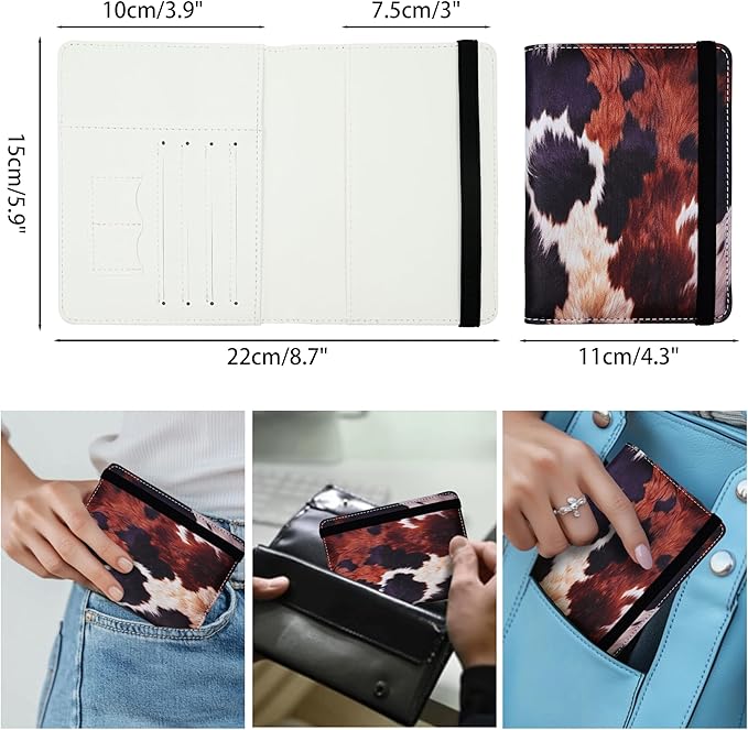 Passport Holder for Women and Men PU Leather Passport Cover for Travel (Cow Print)