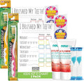 MOUTHWATCHERS Soft Kids Toothbrush, 2 Manual Flossing Toothbrushes and 2 Strawberry Fluoride Free Toothpastes, 3 oz, Gift Set, by Dr. Plotka's