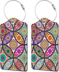 2 Pack Luggage Tag for Suitcase, Cute Unique Leather Bag Tags Identifiers Privacy Cover ID Label with Durable Steel Loop for Women Men Kids Girls Travel, Bohemia