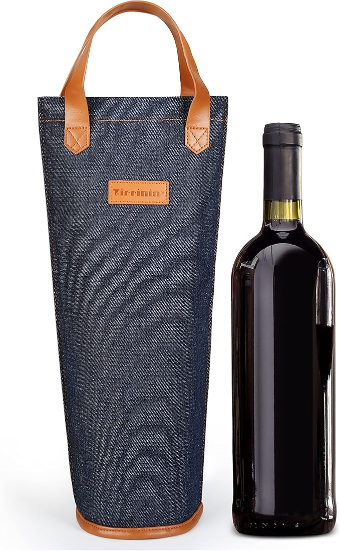 Tirrinia Single Wine Carrier Tote, Insulated Wine Cooler Bag for Travel, Picnic, & Wine Gifts – Thermal Padded Wine Bottle Holder Tote for Men & Women, Wine Gift for Wine Lovers,Dark Blue